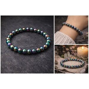 4mm Rainbow Hematite Bracelet Witchy‎ Boho Apothecary Grounding Crystal Jewelry